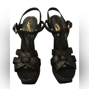 Yves Saint Laurent Black Women's Sandals SnakeSkin Rare High Heels